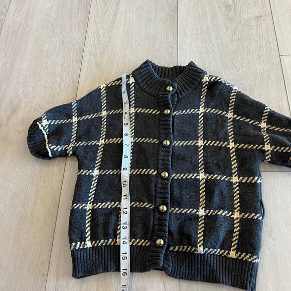 Janie and Jack Baby Girls Windowpane Belted Sweater Gray size 5 - Picture 2 of 7